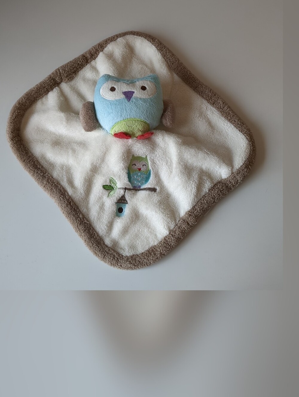 Just Born Owl Baby Lovey Security Blanket Embroidered Bird House Plush